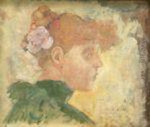 Portrait Of Alady In Profile, Wearing A Flower In Her Hair Oil Painting by Max Alfred Buri