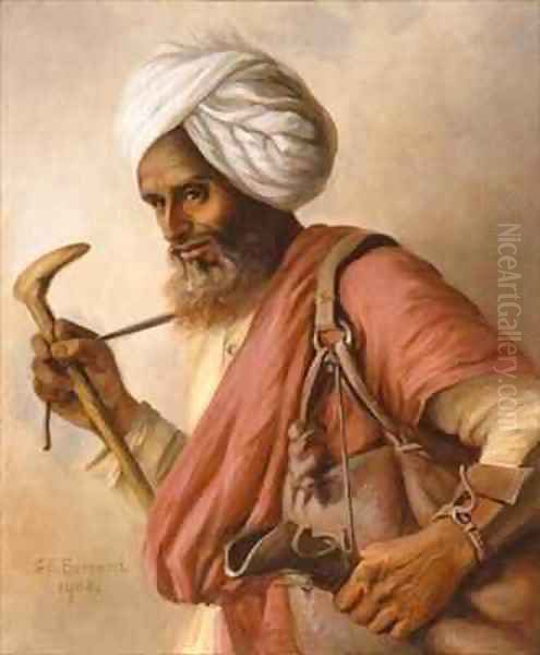 Hasan, water carrier to the artist and her husband at Simla Oil Painting by Gertrude Ellen Burrard