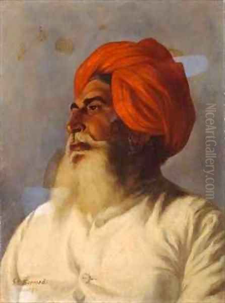 Ganda Singh, a Sikh chaprassee of Col Wilmer's topographical No 14 survey party 2 Oil Painting by Gertrude Ellen Burrard