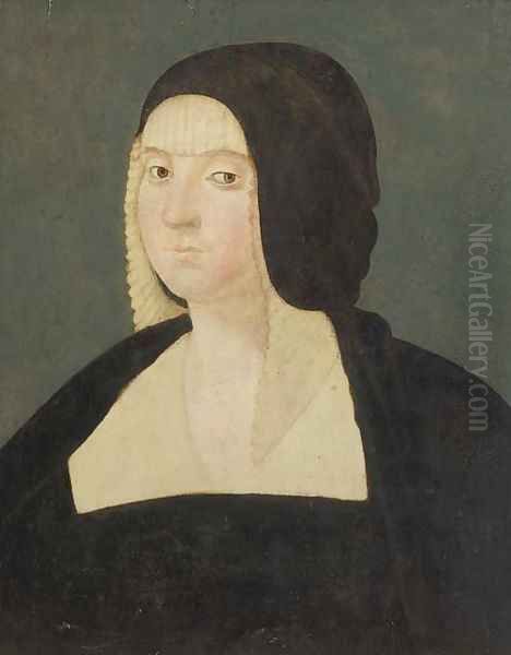 Portrait of a lady, bust-length, wearing a black veil Oil Painting by Giovanni Antonio Boltraffo