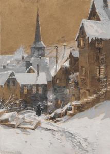 Dorfstrase Im Winter Oil Painting by Georg Burmester