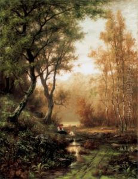 In The Forest Oil Painting by Karl Peter Burnitz