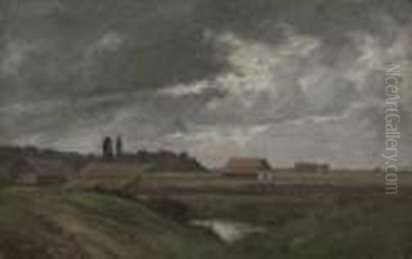 Landschaft Mit Teich Und Aufziehendem Gewitter Oil Painting by Karl Peter Burnitz