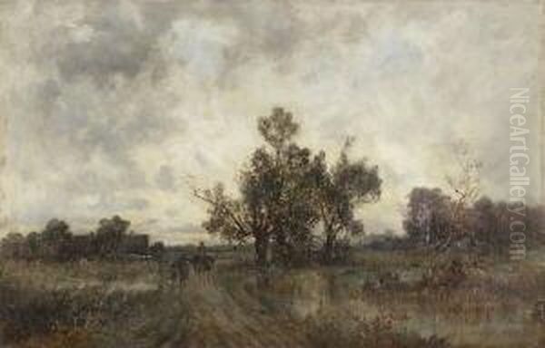 Moorlandschaft Mit Wandernder
 Bauernfamilie. Oil Painting by Karl Peter Burnitz