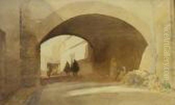 A Porluguese Archway Oil Painting by Robert Burns