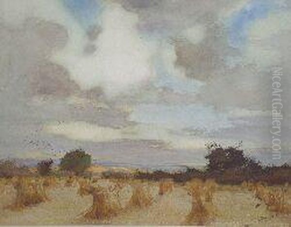 Corn-stooks At Dusk Oil Painting by Robert Burns