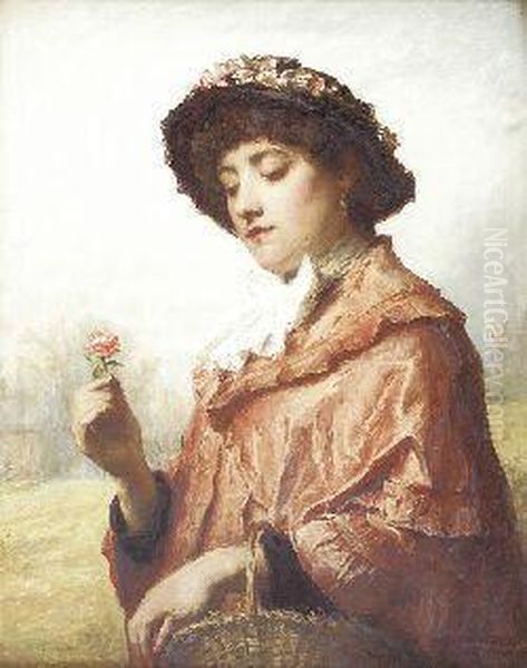 Girl With A Rose Oil Painting by Alexander Hohenlohe Burr