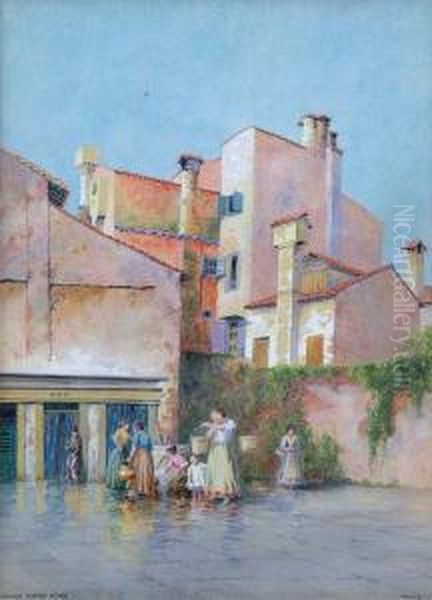 Washday In Venice Oil Painting by George Elbert Burr