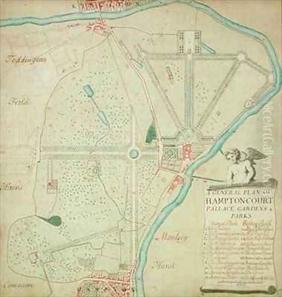 A General Plan of Hampton Court Palace Gardens and Parks Oil Painting by Charles Bridgeman