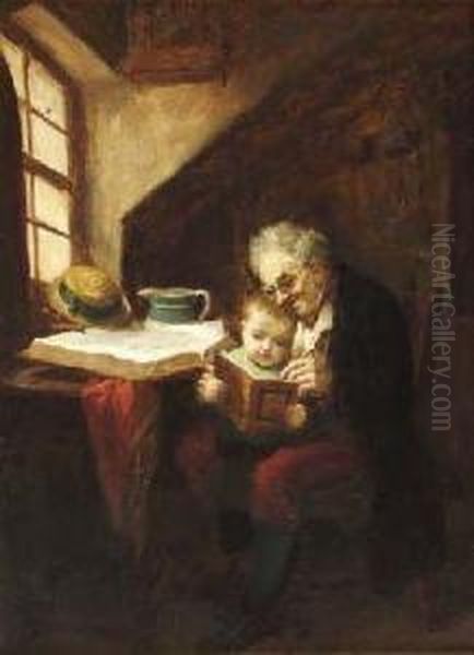 The Reading Lesson Oil Painting by John P. Burr