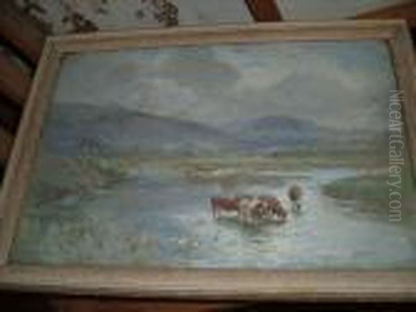 Cattlewatering Oil Painting by Arthur Alfred Burrington