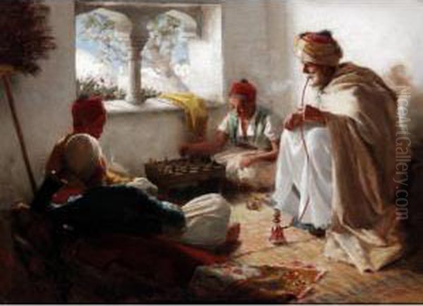 Arabs Playing Draughts Oil Painting by Arthur Alfred Burrington