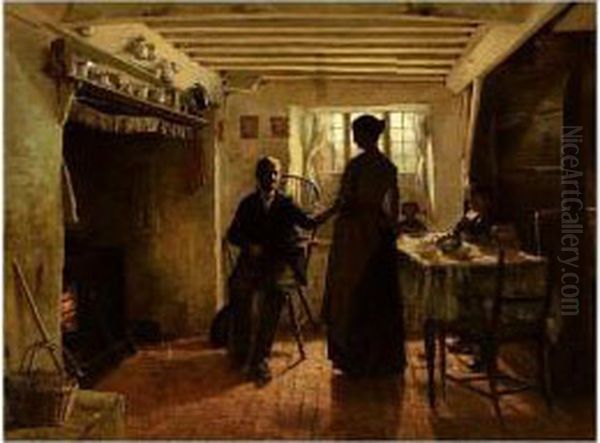 A Visit From Grandfather, A Somersetshire Cottage Oil Painting by Arthur Alfred Burrington