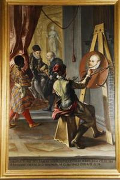 Fabio Albergati Recibido Por Felipe Ii, Quien Ha Ordenado Que Le Retratase En Secreto Oil Painting by Gian Antonio Burrini