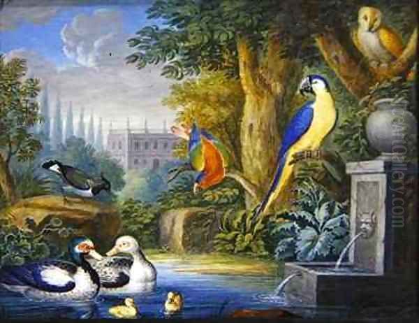 Exotic birds in an ornamental garden Oil Painting by Jan Gerritsz. van Bronckhorst