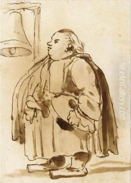 A Caricature Of A Monk Near A Church-bell Oil Painting by Gian Antonio Burrini