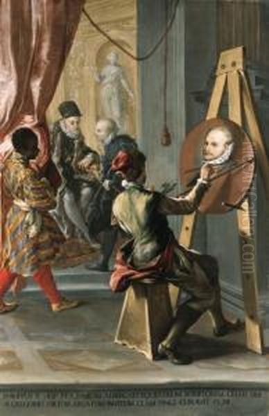 Fabio Albergati Received By 
Philip Ii Of Spain, While An Artistsecretly Executes His Portrait On The
 King's Instructions Oil Painting by Gian Antonio Burrini