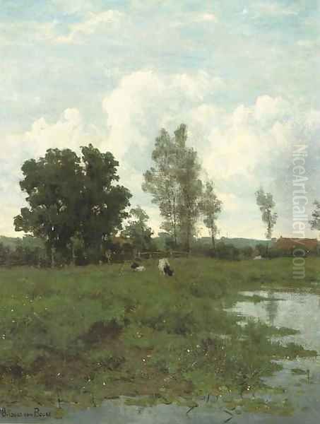 Landschap in Groningen cattle grazing by a pond Oil Painting by Maria Philippina Bilders-Van Bosse