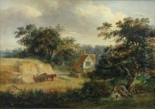 A Horse And Cart By A Quarry Oil Painting by Robert Burrows