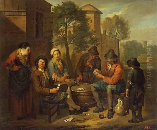 Peasants Playing Cards Oil Painting by Norbert van Bloemen