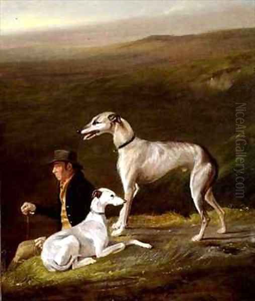 Old Sandy, Trainer to Alexander Graham, with Two Greyhounds in a Highland Landscape Oil Painting by R.G. Brown