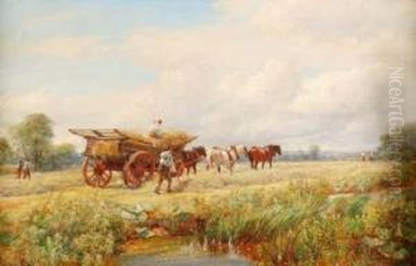 Figures In Acornfield, Loading The Cart Oil Painting by Charles Thomas Burt