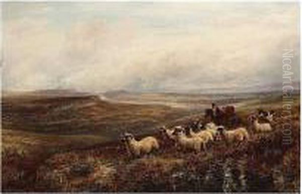 Landscape With Sheep, Signed And Dated 1876, Oil On Canvas, 40.5 X 61 Cm.; 16 X 24 In Oil Painting by Charles Thomas Burt