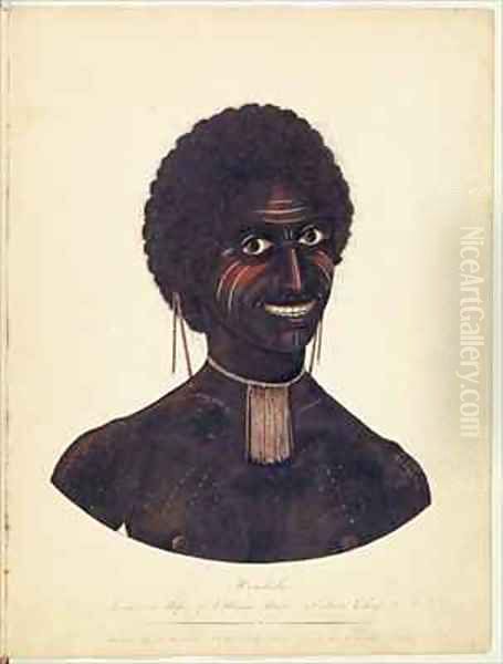 Wambela, wife of Cobbawn Wogi, native chief of Port Stephen, NSW Oil Painting by Richard Browne