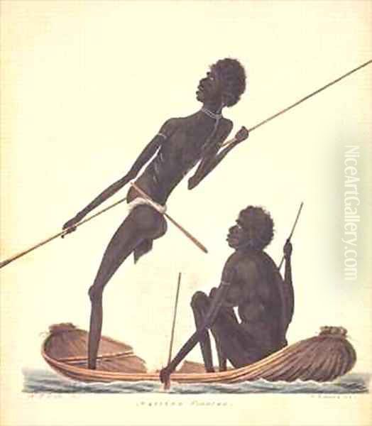 Natives fishing, New South Wales Oil Painting by Richard Browne