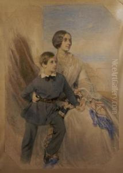 Portrait Of Crofton Vandeleur And His Mother Oil Painting by Frederick William Burton