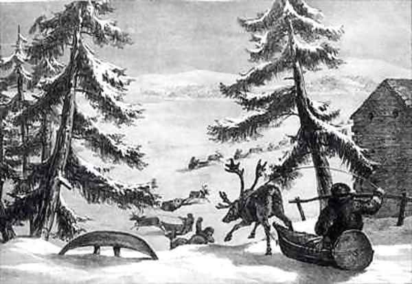 Reindeer-drawn sledges Oil Painting by Brooke, Sir Arthur de Capell