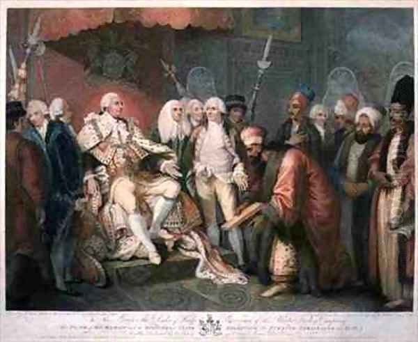 His Majesty and Officers of State Receiving the Turkish Ambassador and Suit Oil Painting by Mather Brown