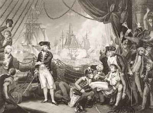 Scene on the Deck of the Queen Charlotte, 1st June 1794 Oil Painting by Mather Brown