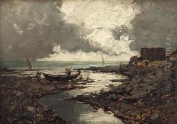 Capanne Di Pescatori Verso La Foce Oil Painting by Giuseppe Buscaglione