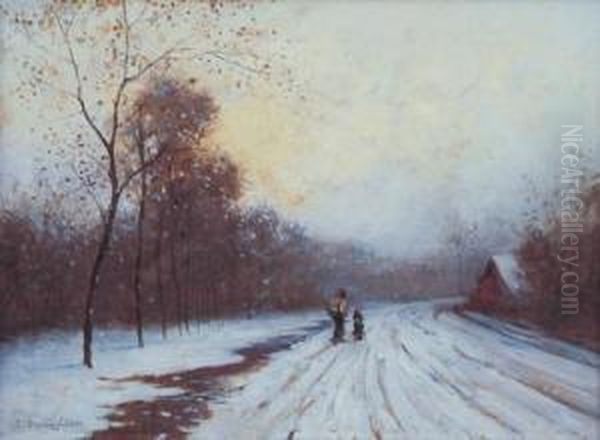 Paesaggio Innevato Con Figure Oil Painting by Giuseppe Buscaglione