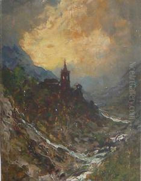 Tramonto In Montagna Oil Painting by Giuseppe Buscaglione