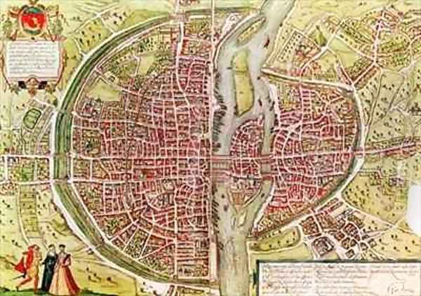 Map of Paris from 'Civitates orbis terrarrum' Oil Painting by Georg and Hogenberg, Franz Braun