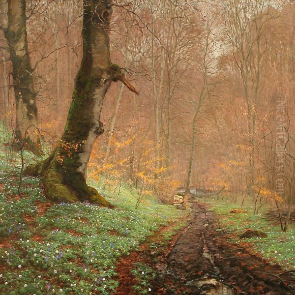 Early Spring Day In A Forest Oil Painting by Peter Busch