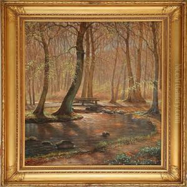 Stream In A Springforest Oil Painting by Peter Busch