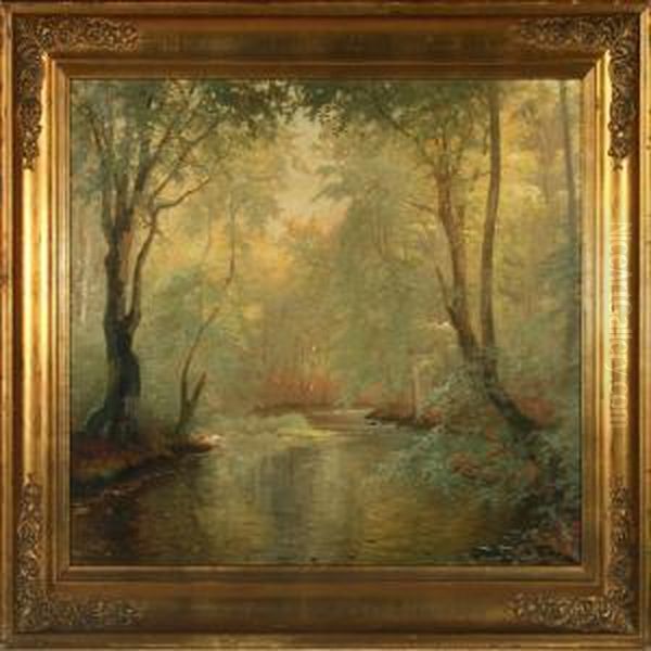 Forest Scenery With Astream Oil Painting by Peter Busch