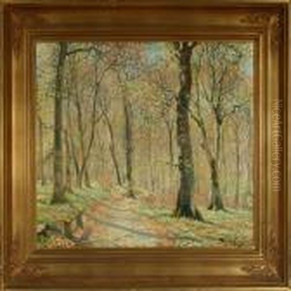 Woodland Scenery With Beeches And Anemones Oil Painting by Peter Busch