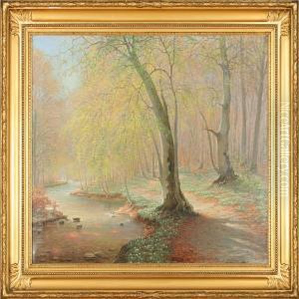 Springtime In The Forrest. Signed P. Busch Oil Painting by Peter Busch