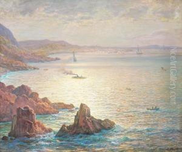 Peter Busch: Scenery From San Francisco Bay. Signed P. Busch Oil Painting by Peter Busch