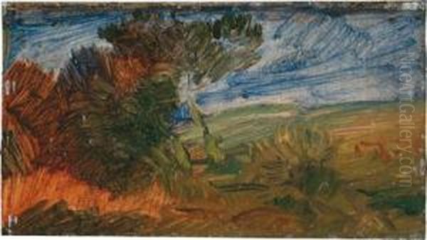 Autumnal Landscape With Blue Sky Oil Painting by Wilhelm Busch