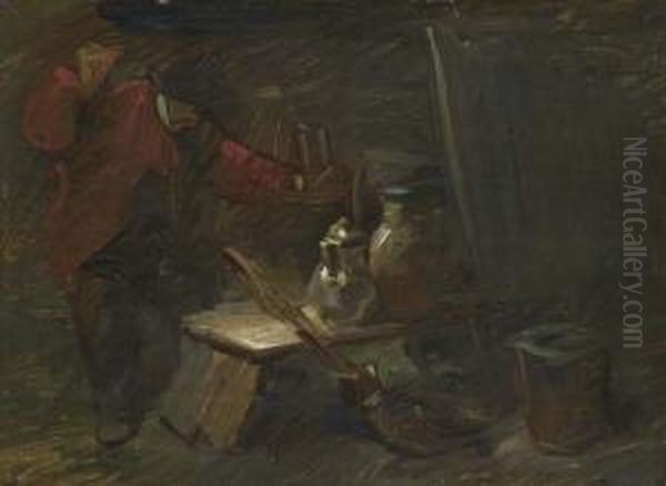 The Vitner By Candlelight. Oil Painting by Wilhelm Busch