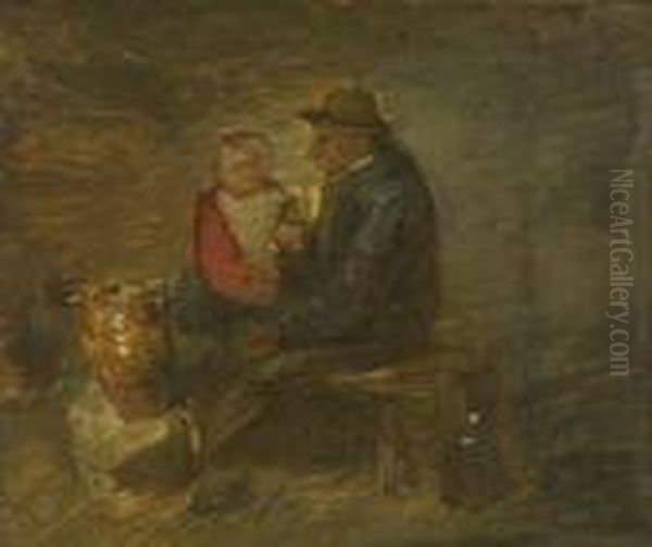 Bauer Mit Kind Auf Einer
 Bank Oil Painting by Wilhelm Busch