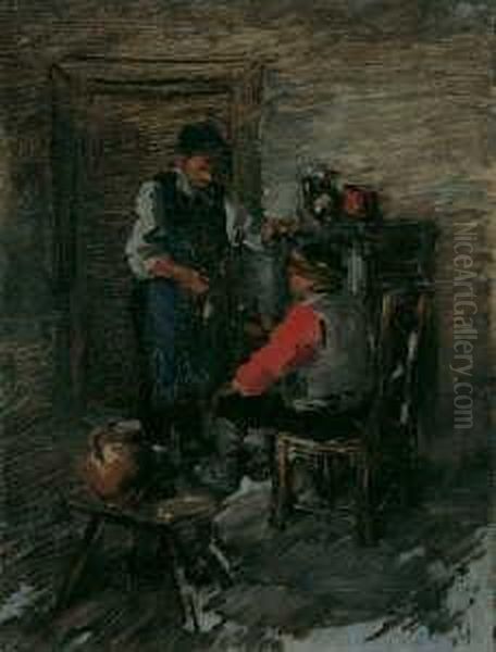 Der Trinker. Wirtshausinterieur Mit Zwei Personen. Oil Painting by Wilhelm Busch