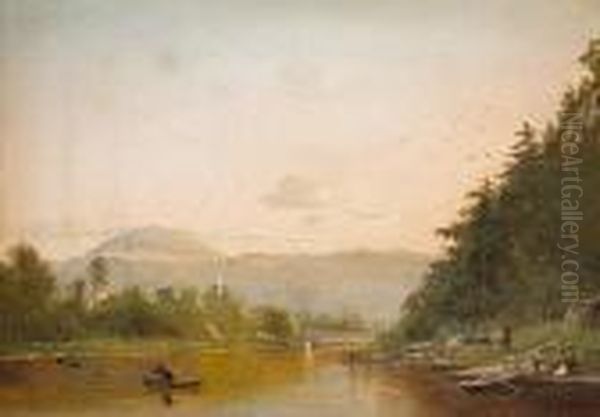 Delaware River Above The Belvidere Bridge Oil Painting by Norton Bush