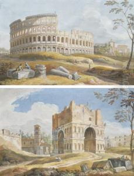 View Of The Colosseum, Rome Oil Painting by Jan Frans Van Bloemen (Orizzonte)