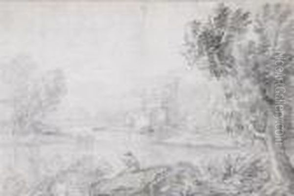 Landscape With Fisherman On A Riverbank by Jan Frans Van Bloemen (Orizzonte)